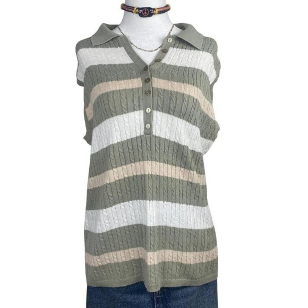 Croft & Barrow Sweater Vest Womens‎ Large Striped Preppy Knit Polo Top